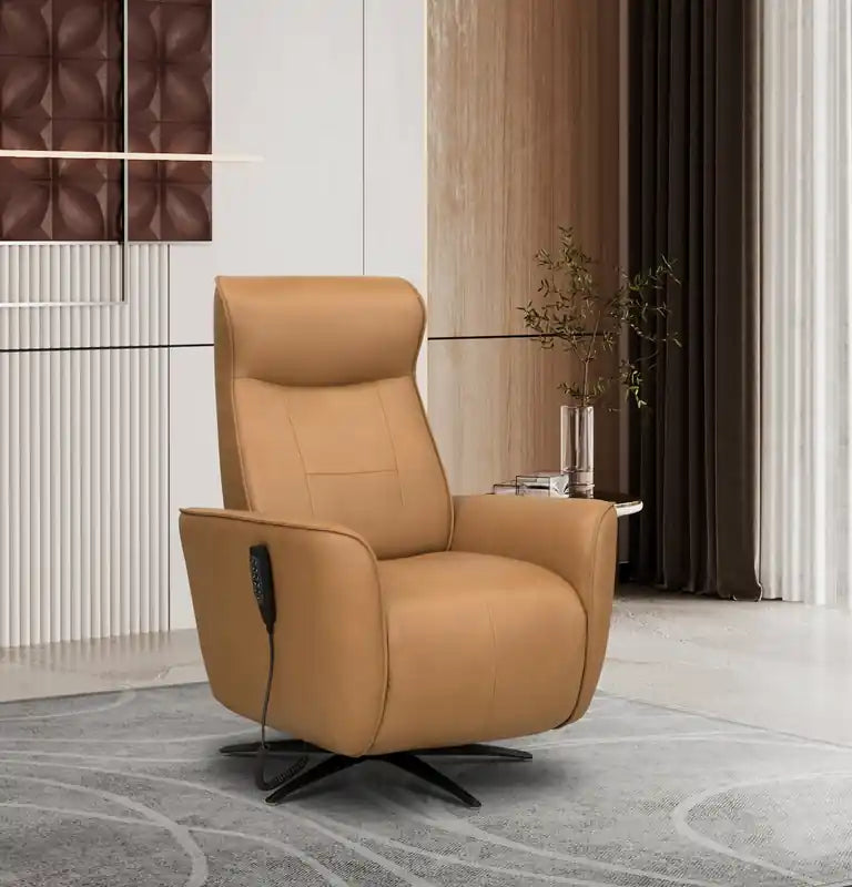 Fauteuil inclinable massant électrique en cuir véritable 31 po avec siège chauffant, appui-tête électrique et gravité zéro