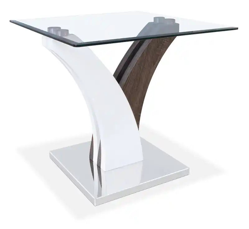 Tuxedo 24 Modern Glass Top End Table - White and Grey with Metal Base