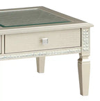 Table basse glamour de 122 cm avec 2 tiroirs et bordure miroir – Finition champagne, plateau en verre