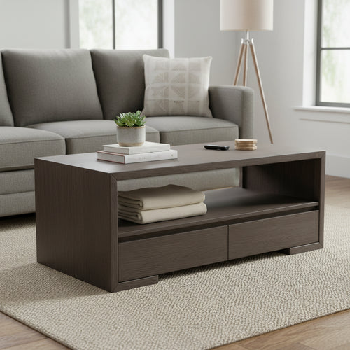 Zelda 48 Coffee Table with Storage and Shelf  Warm Mocha