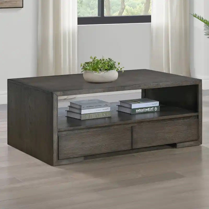 Table basse 48 avec rangement et étagère, Moka chaud
