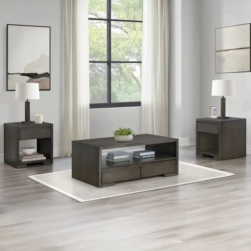 Table basse 48 avec rangement et étagère, Moka chaud