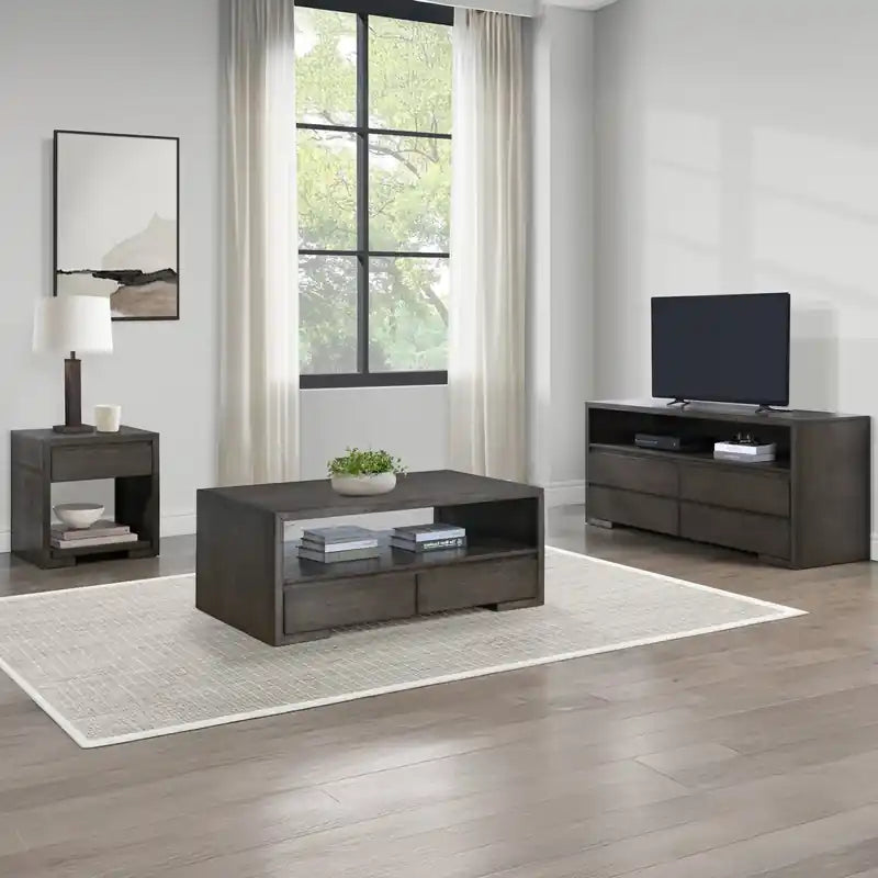 Table basse 48 avec rangement et étagère, Moka chaud